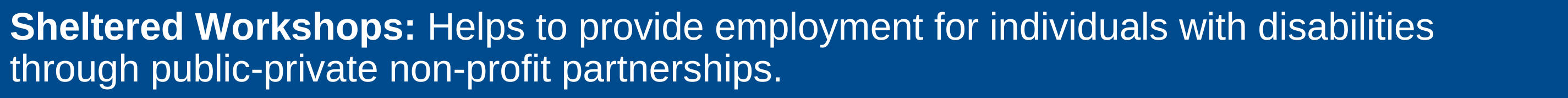 Helps to provide employment for individuals with disabilities through public-private non-profit partnerships. 